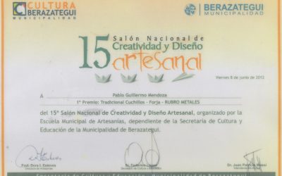 1° Premio: Tradicional Cuchillos – Forja – Rubro Metales en el 15° Salon Nacional de Creatividad y Diseño Artesanal